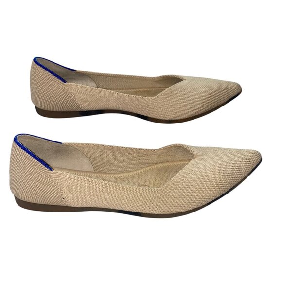 Rothy's Pointed Toe Flats Beige With Blue Trim Size 5 Womens Shoes VGUC - Picture 6 of 15